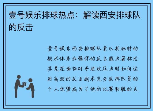 壹号娱乐排球热点：解读西安排球队的反击